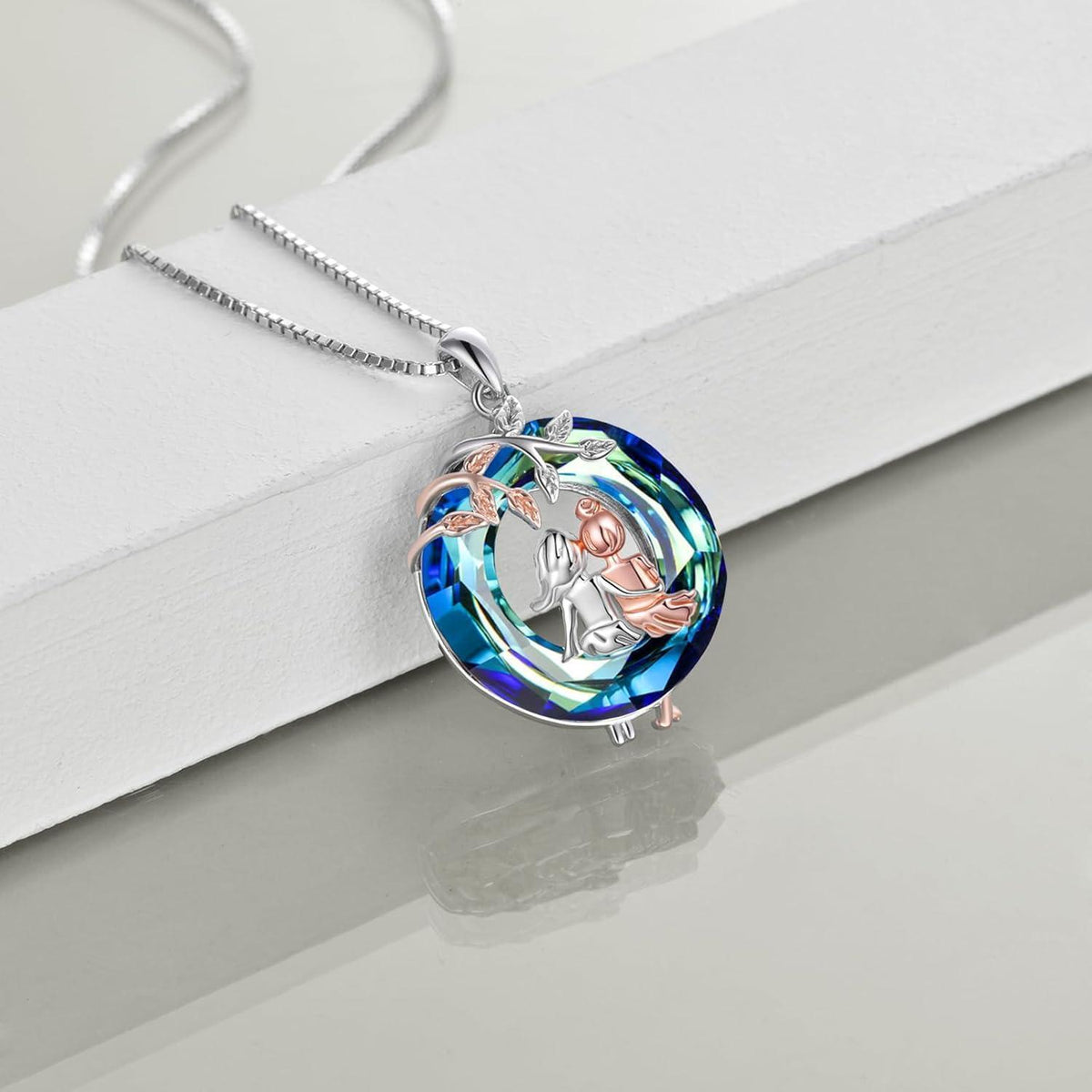 Schwestern Halskette Sterling Silber Infinity Herz Blauer Kristall