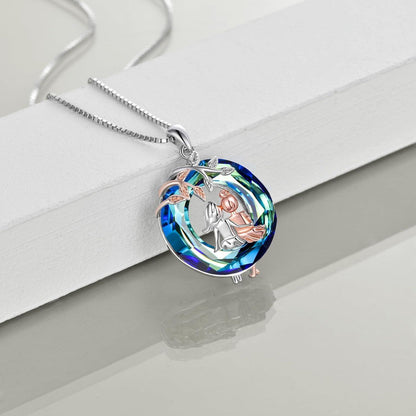 Schwestern Halskette Sterling Silber Infinity Herz Blauer Kristall