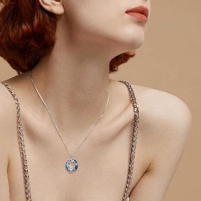 Schwestern Halskette Sterling Silber Infinity Herz Blauer Kristall