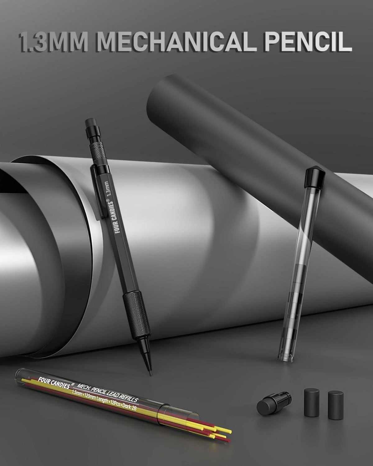 Druckbleistift Set 1,3mm Metall Tischlerbleistift Nachfüllminen Radiergummi