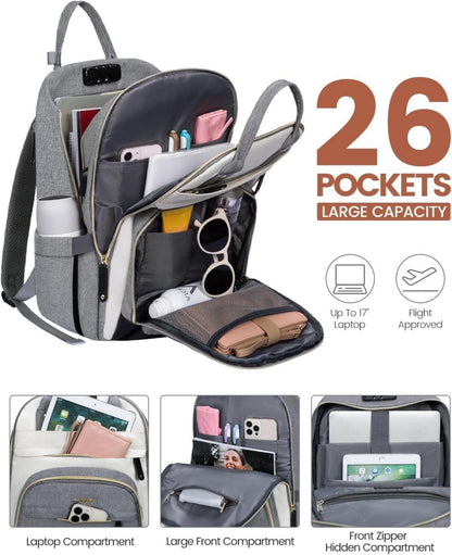 Rucksack Damen Groß 17 Zoll Laptopfach Wasserdicht - Schwarz