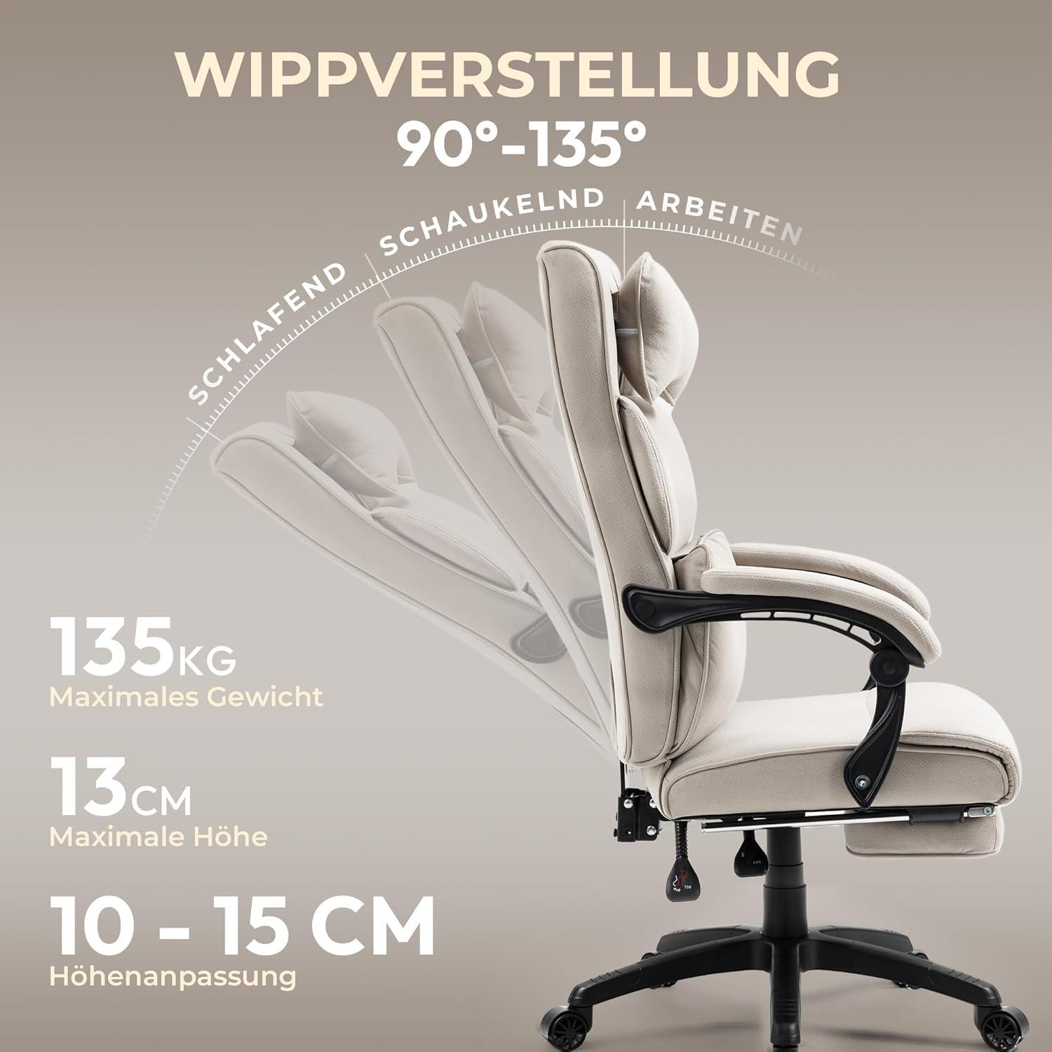 Ergonomischer Chefsessel Bürostuhl mit Fußstütze, Hoher