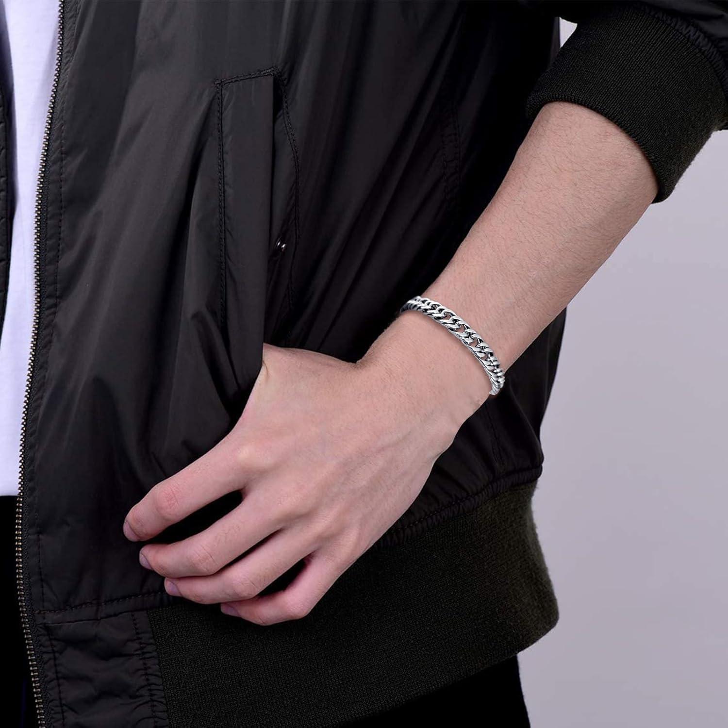 Herren Silber Armband Set Edelstahl Panzer Figaro 6/8mm 19/21/23cm
