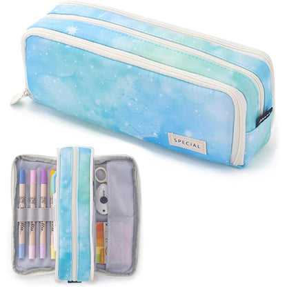 Federmäppchen mit 3 Fächern, große Kapazität, Sternenhimmel Blau