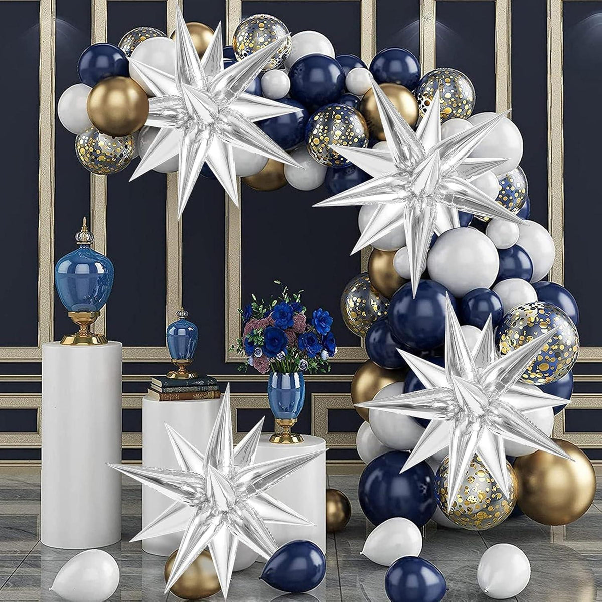 Explosionsstern Luftballons Silber 22 Zoll 4D Folienballons 6er Set