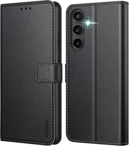 Samsung Galaxy S23 FE Handyhülle Schwarz Leder Klapphülle