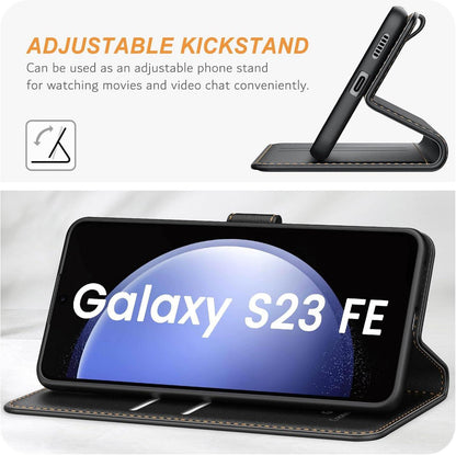 Handyhülle Samsung Galaxy S23 FE Leder Klapphülle Schwarz Magnet Standfunktion