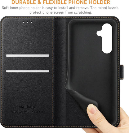 Handyhülle Samsung Galaxy S23 FE Leder Klapphülle Schwarz Magnet Standfunktion