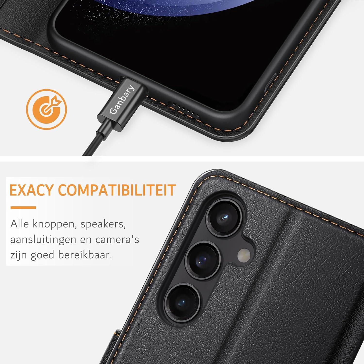 Samsung Galaxy S23 FE Handyhülle Schwarz Leder Klapphülle Magnetverschluss Standfunktion