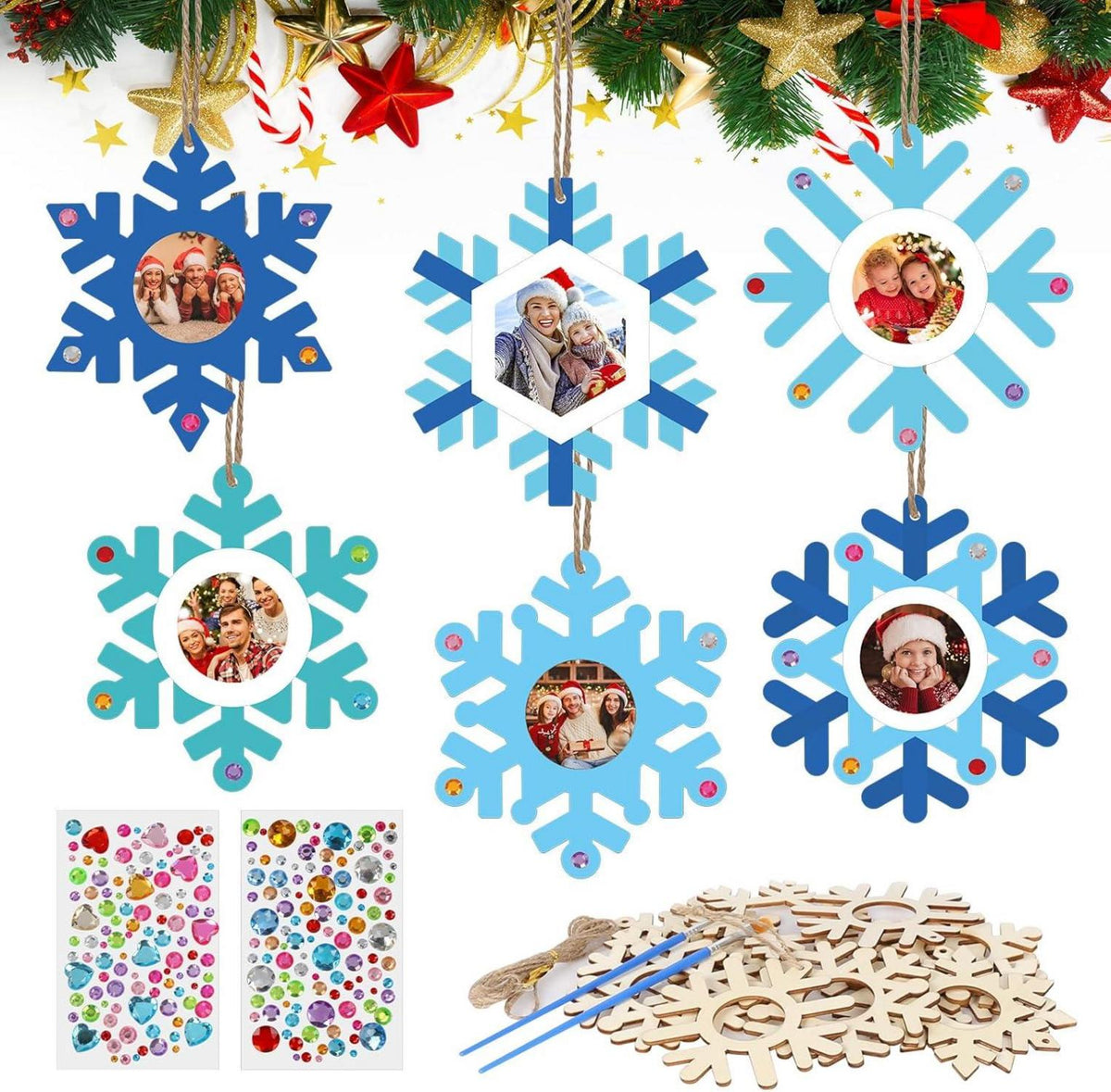 Weihnachtliche Holzfotorahmen Schneeflocken Bastelset Kinder