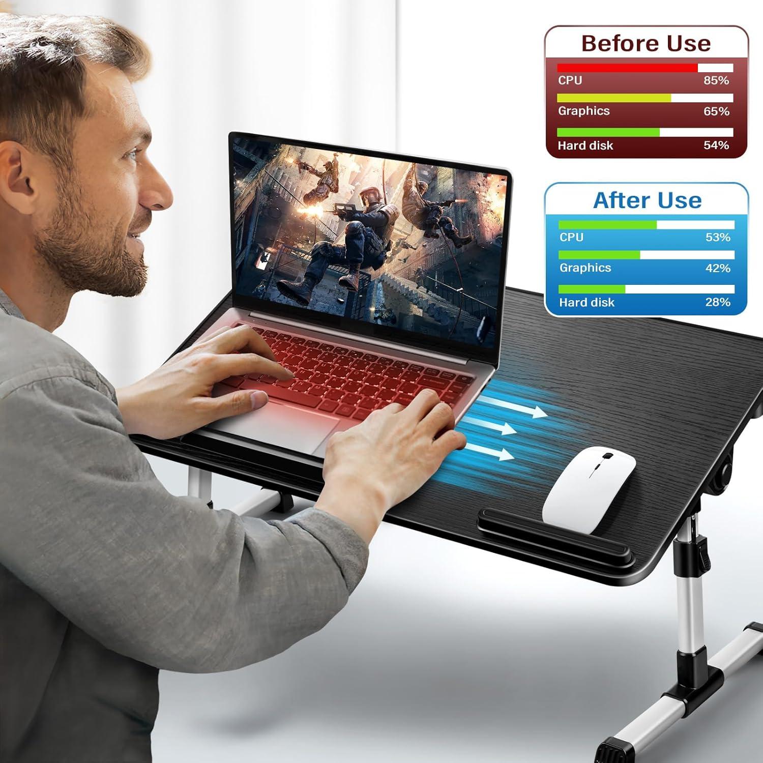 Höhenverstellbarer Laptoptisch Bett mit Laptop Kühler & Schublade
