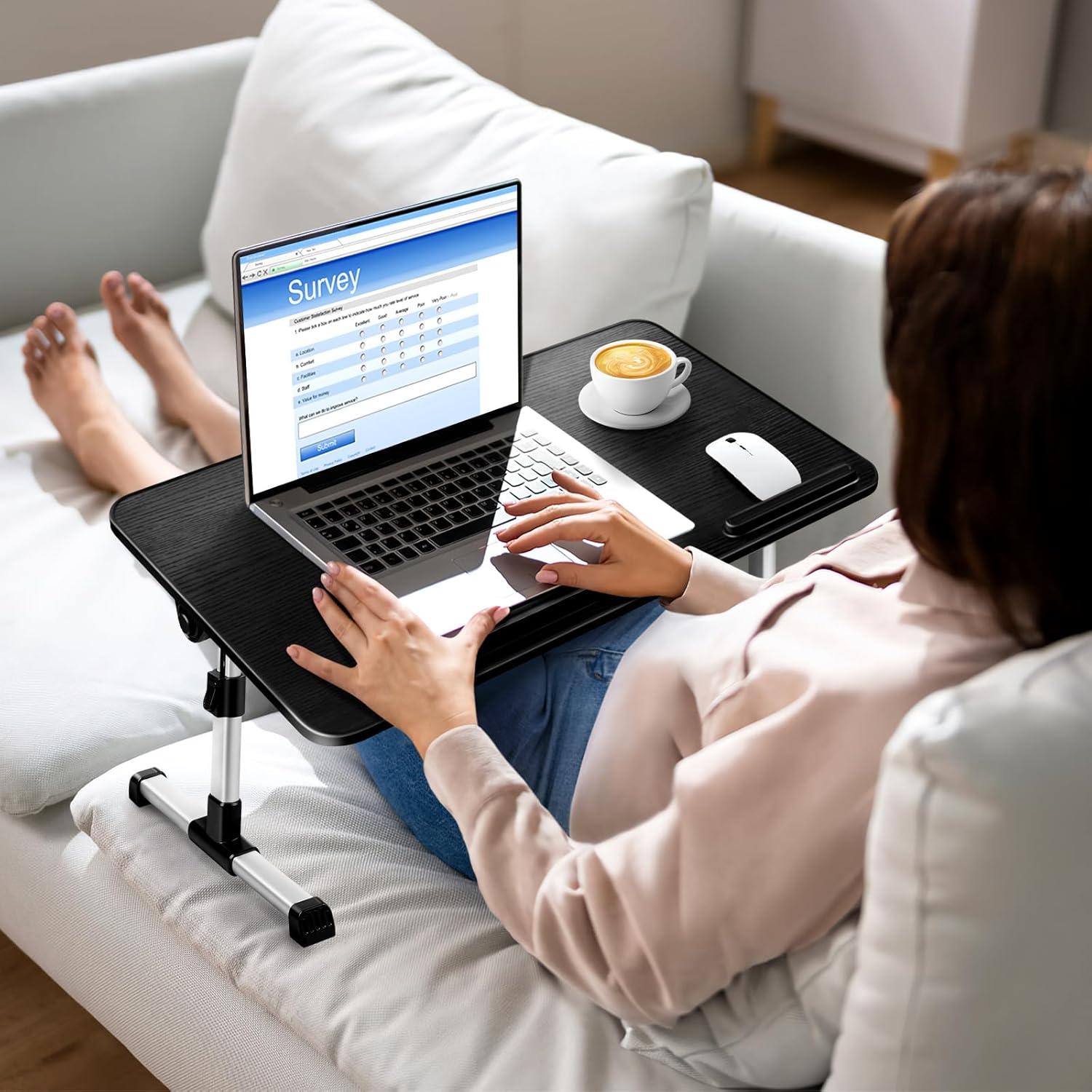 Laptoptisch fürs Bett Höhenverstellbar Winkelverstellbar mit Laptop Kühler-Schublade, Laptoptisch Bett Sofa 53x30cm Schwarz