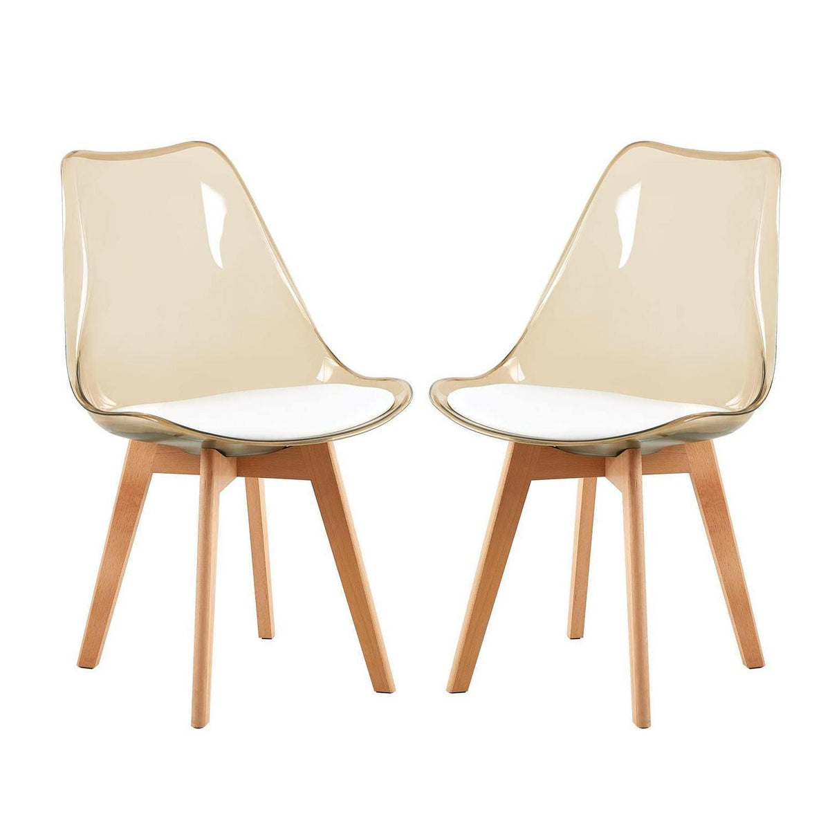 Esszimmerstühle 2er Set, Schalenstuhl mit PU Sitz, Braun