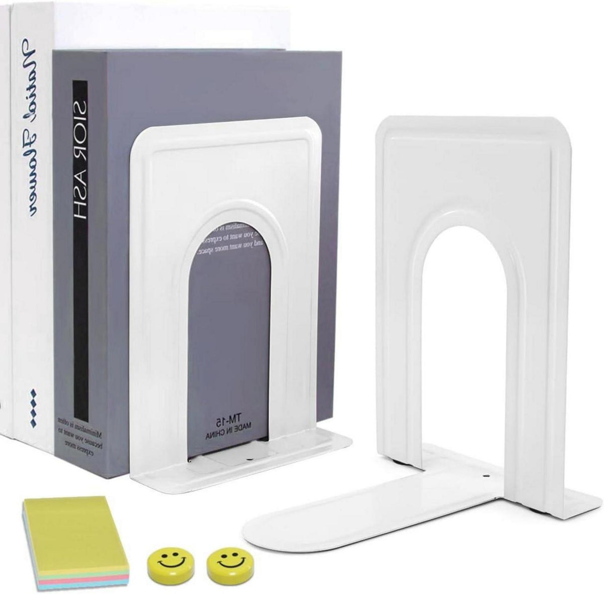 Stabile Metall Buchstütze für Bücher - 1 Paar, Weiß 17x12x15 cm