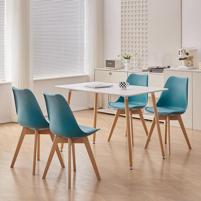 Essgruppe Weiß & Grün: Esstisch + 4 skandinavische Stühle