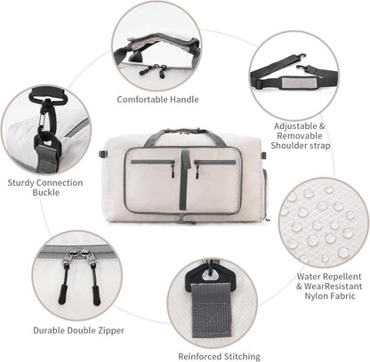 Faltbare Reisetasche 65L mit Kulturbeutel Beige Unisex