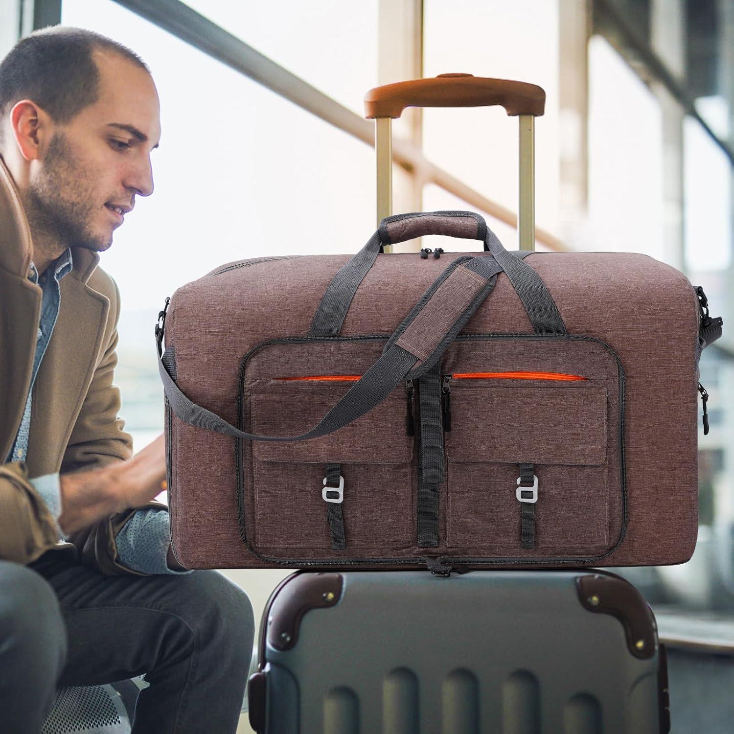 Faltbare Reisetasche 65L Sporttasche mit Schuhtasche Braun Unisex