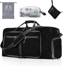Faltbare Reisetasche mit Extra Kultur- und Schuhbeutel 65L Schwarz