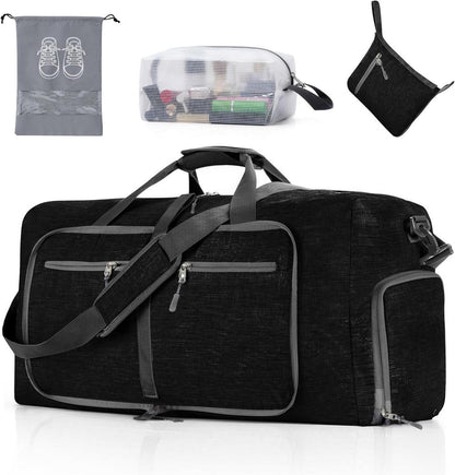 Faltbare Reisetasche mit Extra Kultur- und Schuhbeutel 65L Schwarz