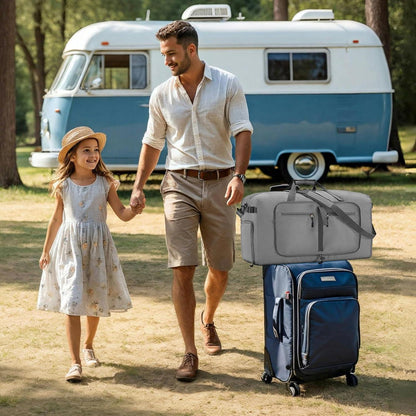 Faltbare Reisetasche 65L Grau Sporttasche mit Kulturbeutel