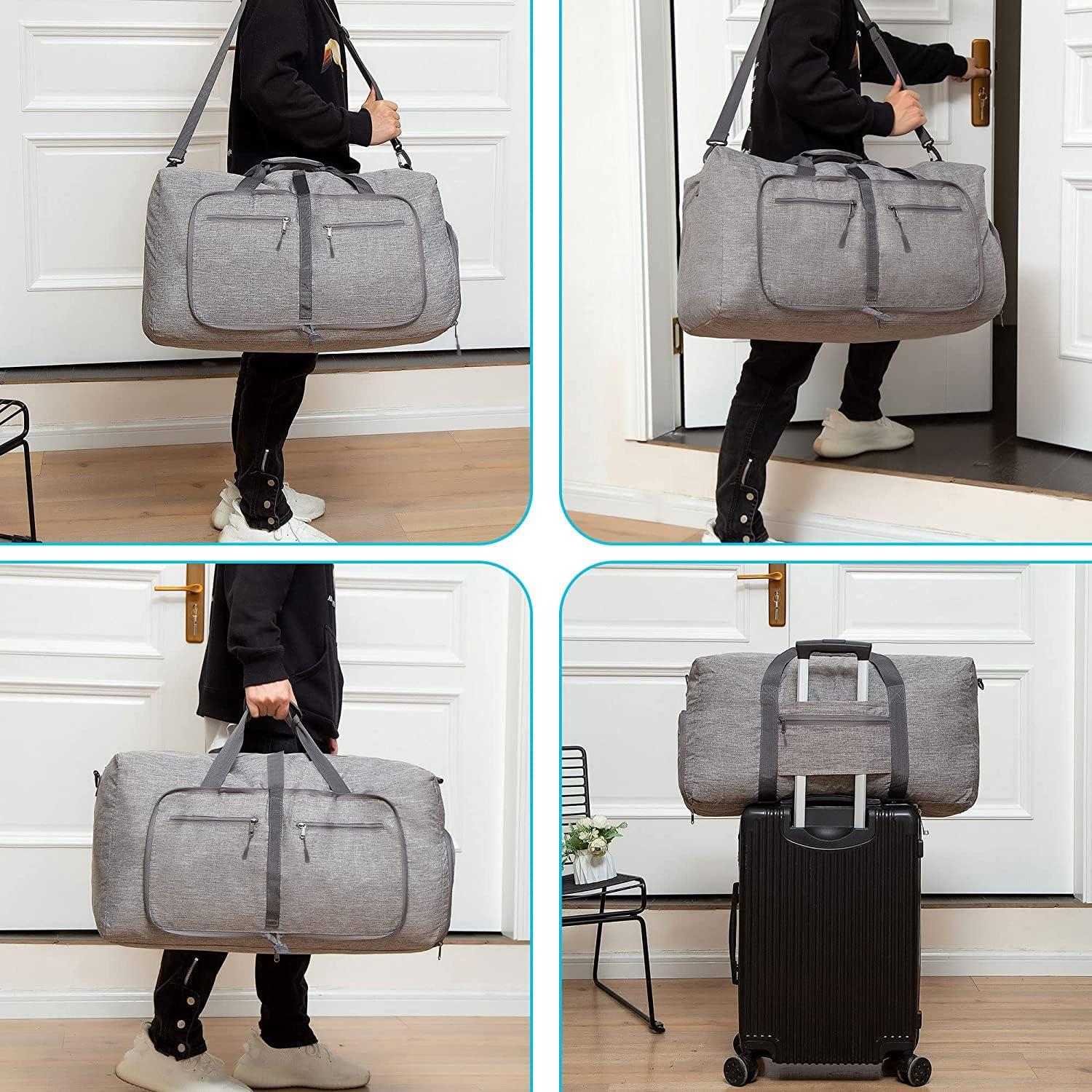 65L Faltbare Reisetasche Sporttasche Kulturbeutel Schuhtasche Grau Unisex