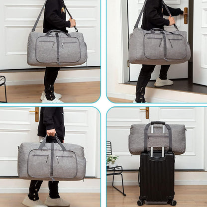 65L Faltbare Reisetasche Sporttasche Kulturbeutel Schuhtasche Grau Unisex