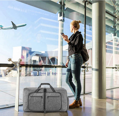 65L Faltbare Reisetasche Sporttasche Kulturbeutel Schuhtasche Grau Unisex