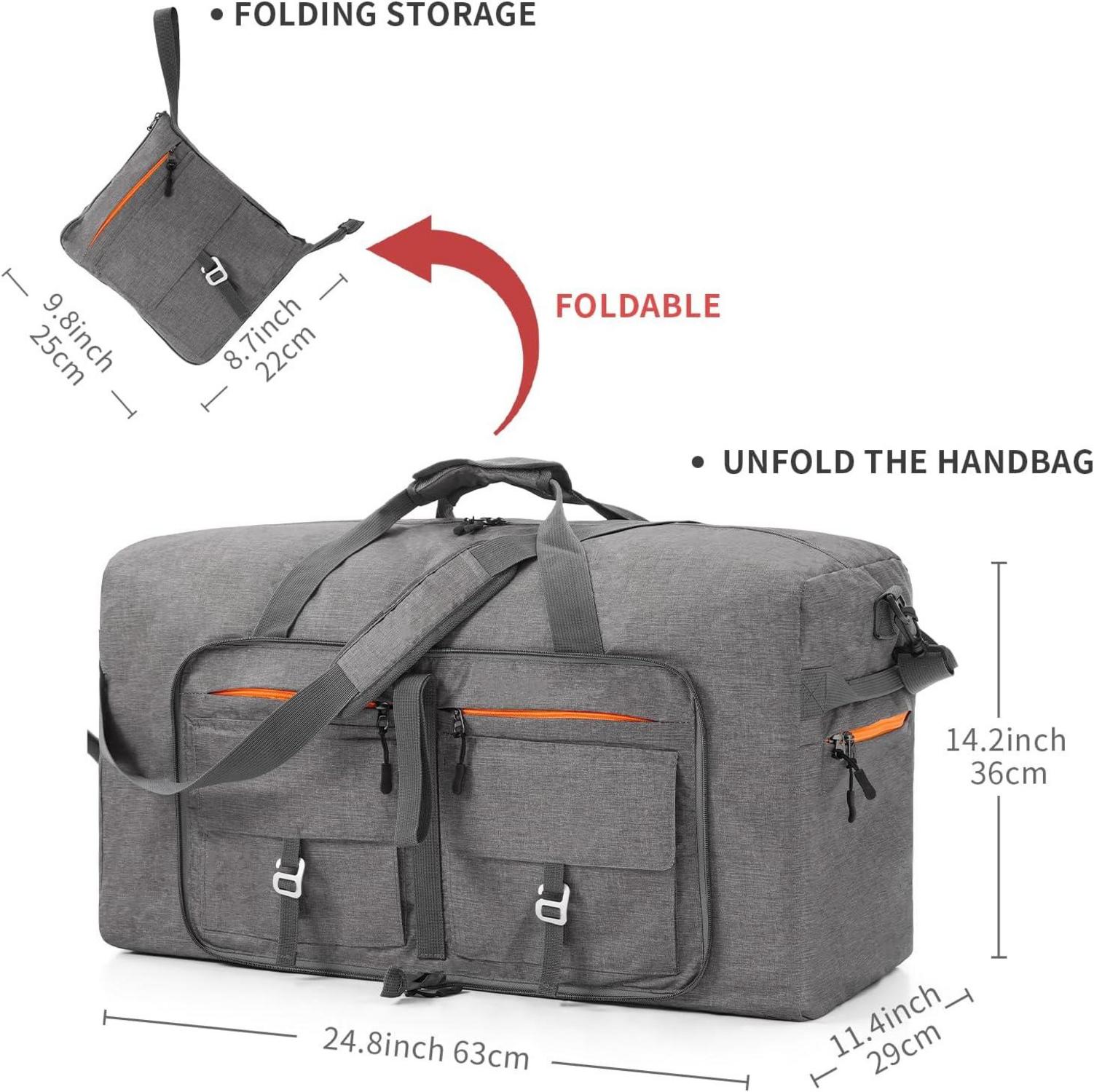 Faltbare Reisetasche 65L Sporttasche mit Schuhtasche Grau