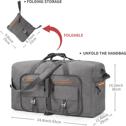 Faltbare Reisetasche 65L Sporttasche mit Schuhtasche Grau