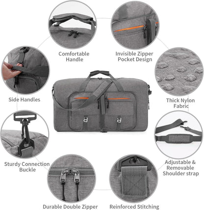 Faltbare Reisetasche 65L Sporttasche Schuhtasche Grau Unisex