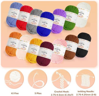 Häkelgarn Set, 200g, 5Ply Baumwolle, Bunte Acrylwolle