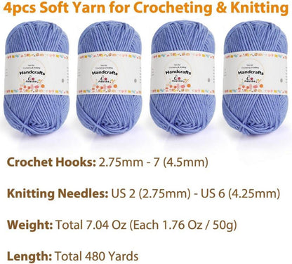 Acrylic Wool Set 200g 5Ply Crochet Yarn Bunte Häkelgarn 4x50g
