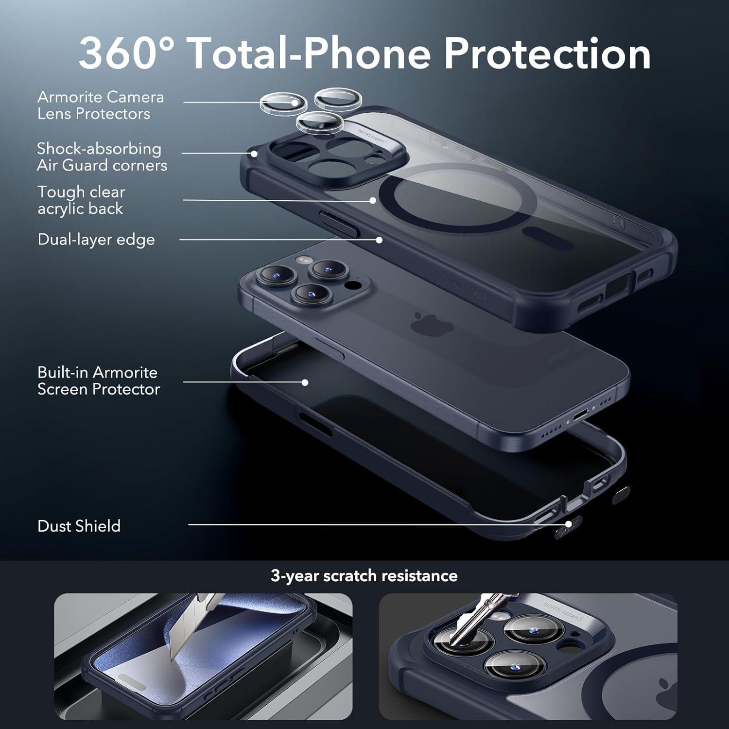ESR iPhone 15 Pro Max Hülle, MagSafe 360 Schutzhülle stoßfest