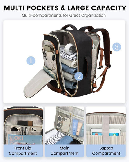 Großer LOVEVOOK Rucksack Damen für Flugzeug Handgepäck, wasserdicht mit Laptopfach und Schuhfach