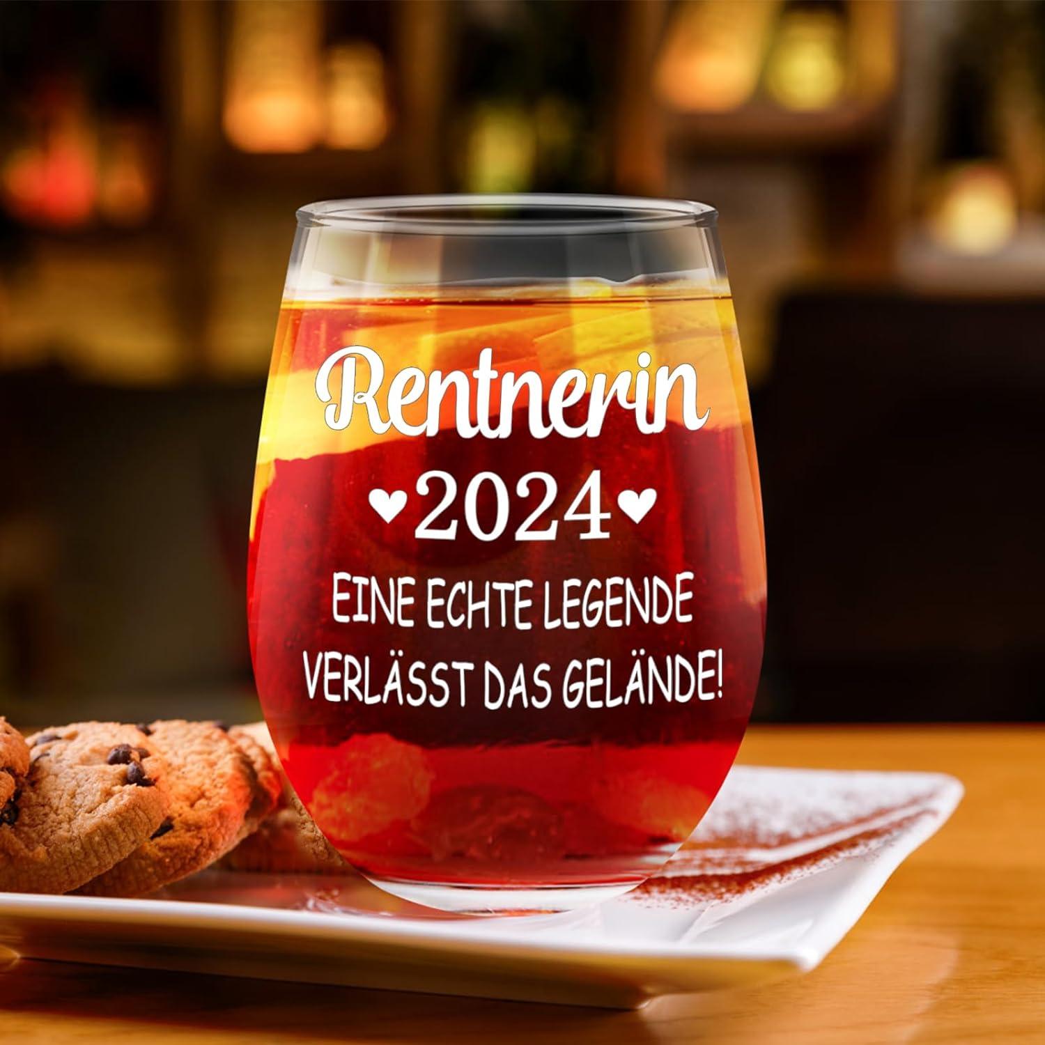 Rentnerin 2024 Weinglas 520ml Rente Ruhestand Geschenk Frau Mann 17OZ