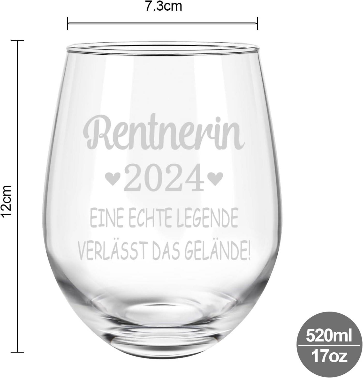 Rentnerin 2024 Weinglas 520ml Rente Ruhestand Geschenk Frau Mann 17OZ
