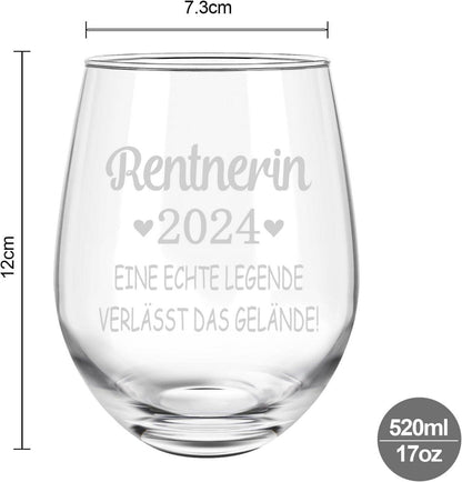 Rentnerin 2024 Weinglas 520ml Rente Ruhestand Geschenk Frau Mann 17OZ