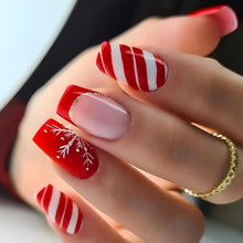 24 Stück Weihnachten Press on Nails Künstliche Nägel Rot Streifen