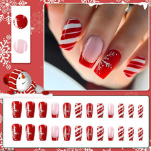 24 Weihnachten Press on Nägel Kurz Rot Schneeflocke Acryl