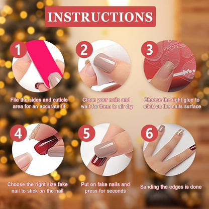 24 Stück Weihnachten Acryl Nägel Gold Schneeflocke French Aufkleben