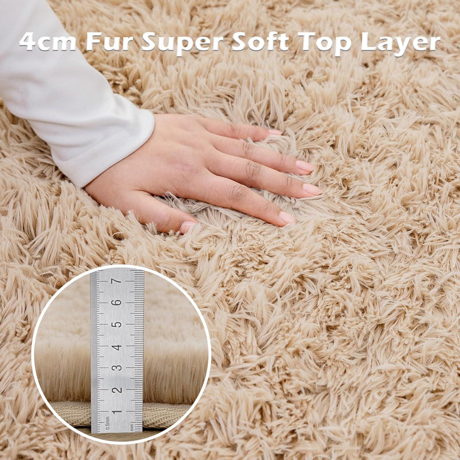 Moderner OMERAI Hochflor Teppich Beige 150x240cm waschbarer Antirutsch Teppich