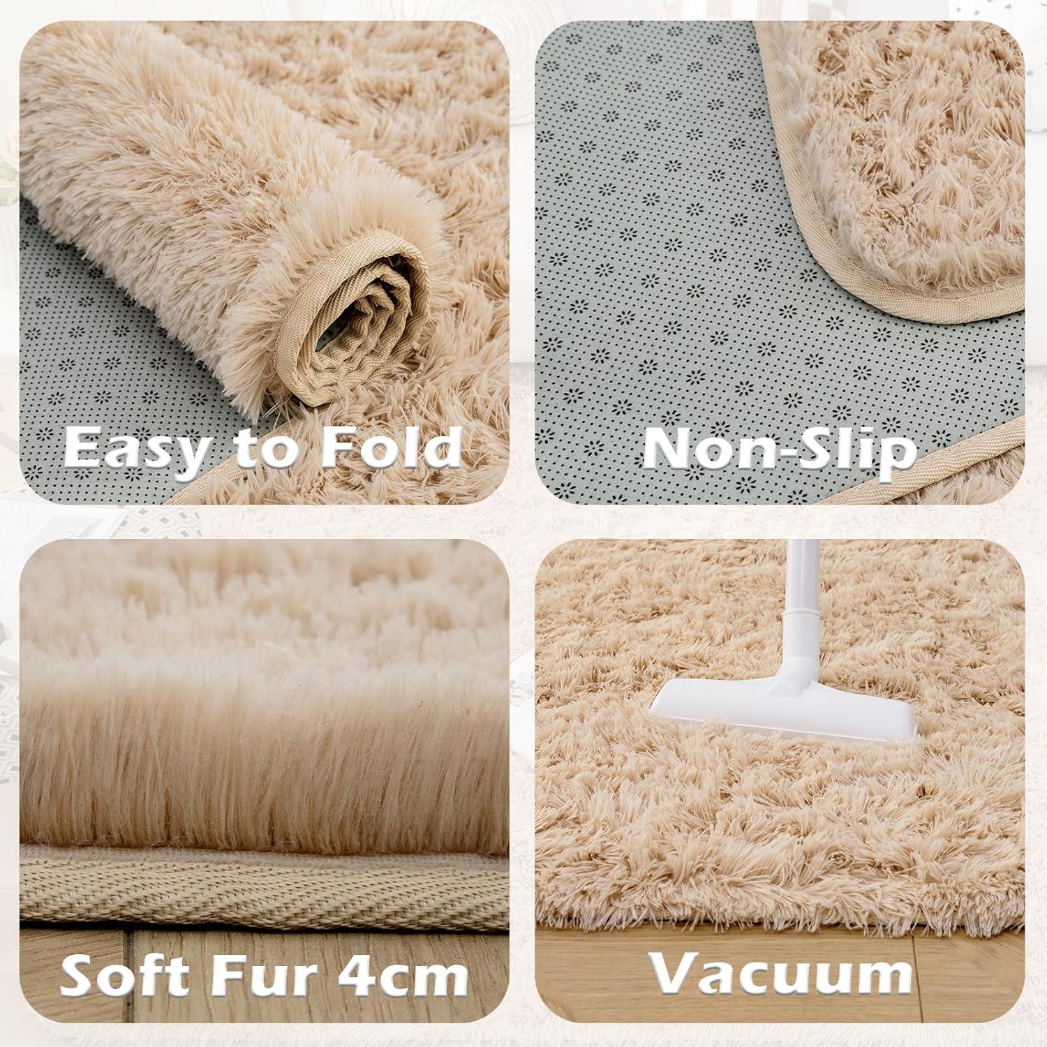 Großer Shaggy Teppich Antirutsch Super weich 150x240cm Beige