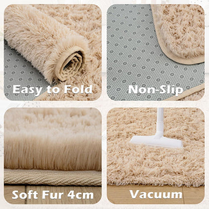 Großer Shaggy Teppich Antirutsch Super weich 150x240cm Beige