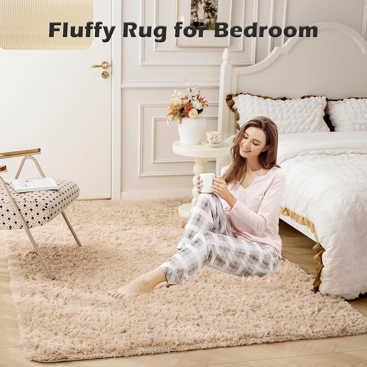 Großer Shaggy Teppich Antirutsch Super weich 150x240cm Beige