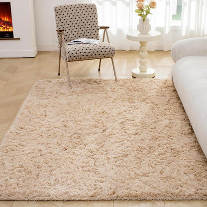 Moderner OMERAI Hochflor Teppich Beige 150x240cm waschbarer Antirutsch Teppich