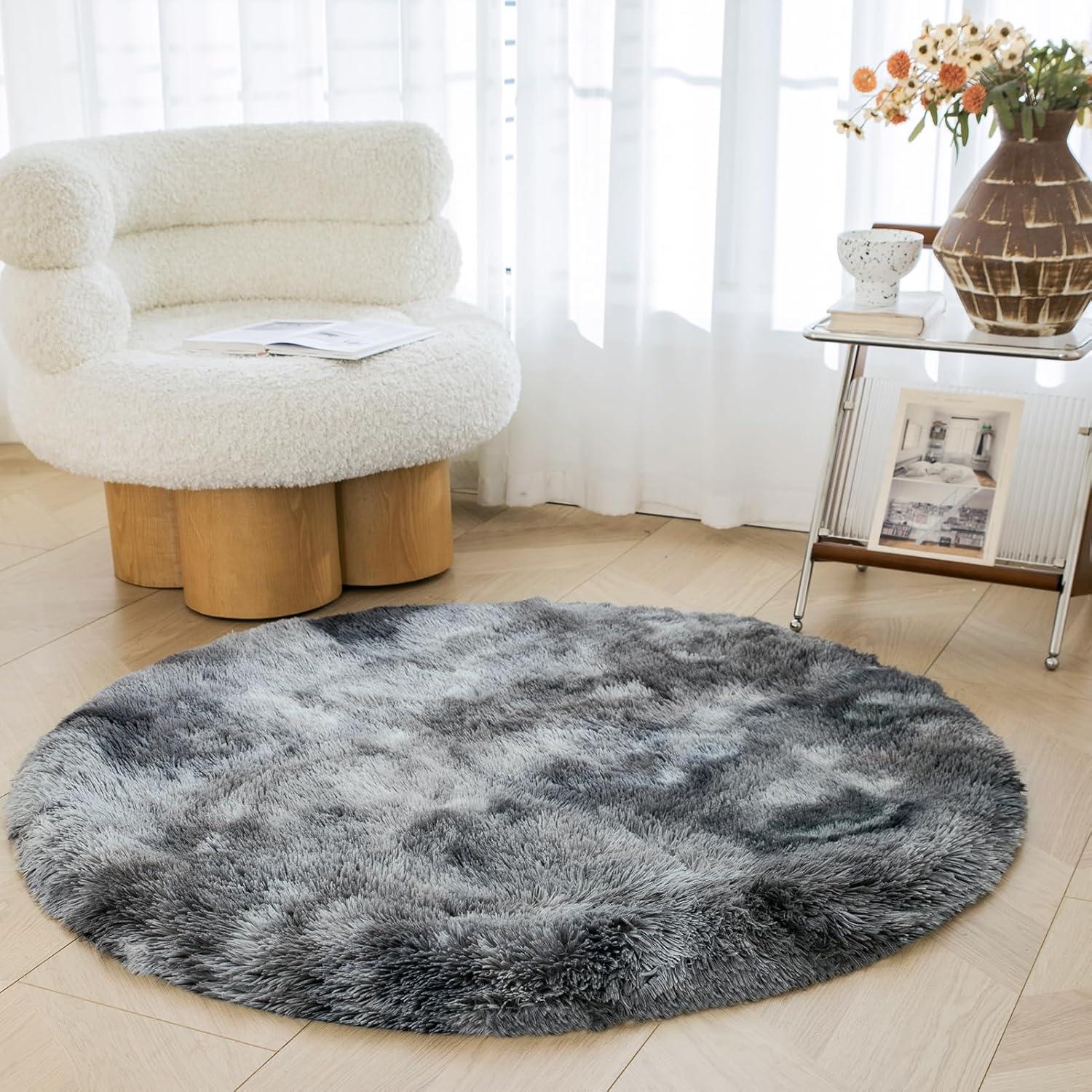Hochflor Antirutsch Shaggy Teppich für Wohnzimmer 120cm Rund
