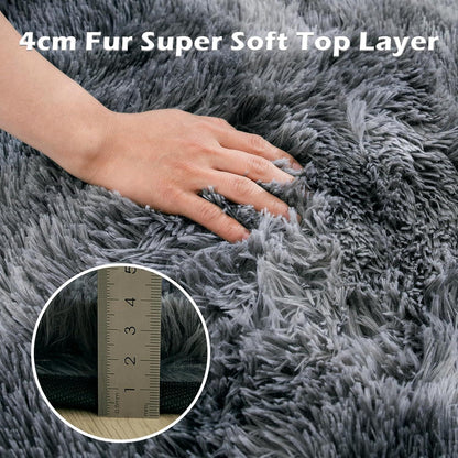 OMERAI Shaggy Teppich Hochflor Weich Waschbar Antirutsch Rund 120cm Grau