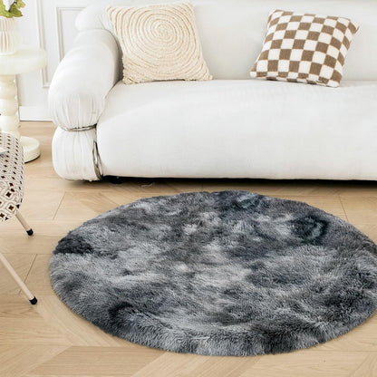 OMERAI Shaggy Teppich Hochflor Weich Waschbar Antirutsch Rund 120cm Grau