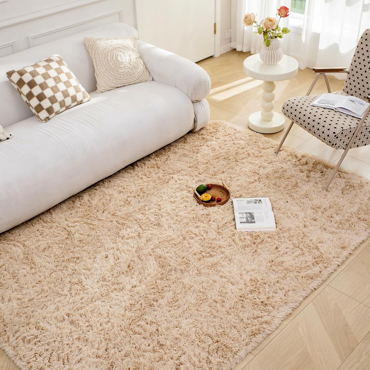 Flauschiger Shaggy-Teppich Wohnzimmer Antirutsch Waschbar
