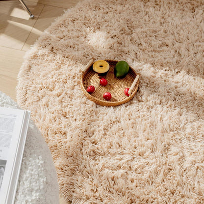 Hochflor Teppich Antirutsch Kunstpelz Rund Beige 120cm